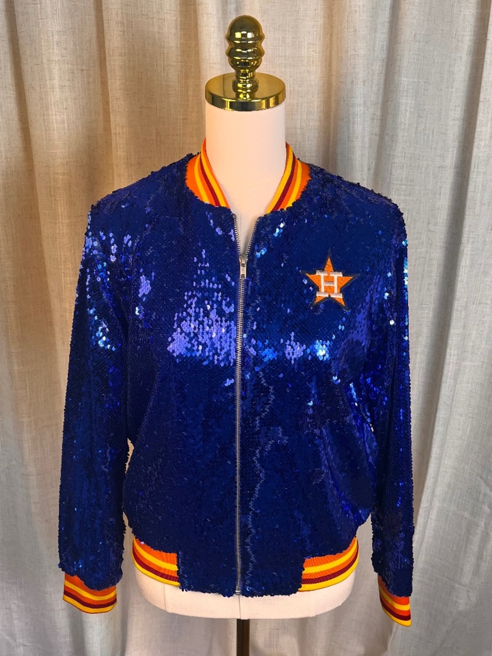 Houston Astros Sequin Team Jacket - Blue & Orange - Sz Small